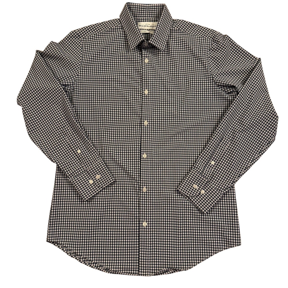 Mizzen+Main Leeward Shirt‎ Mens Large Trim Fit Gingham Navy White Performance